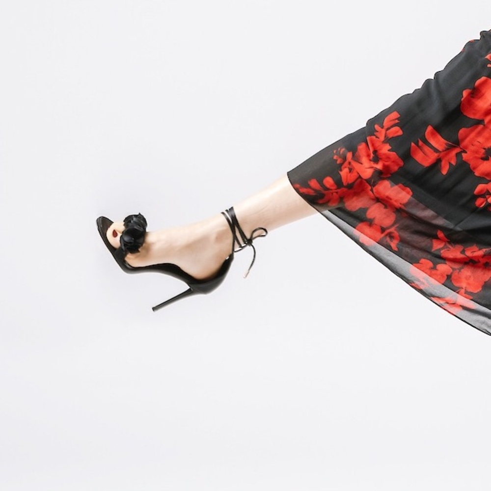 BN - Satin ruffle high heel sandal W/ ankle wrap